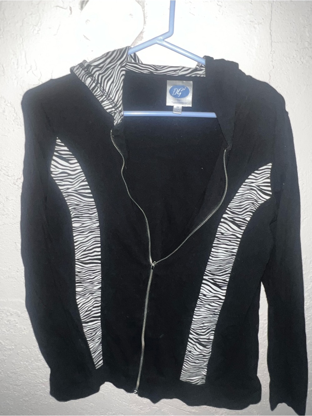 DG2 by Diane Gilman Black Hooded Jacket with Zebra-Print Panels
